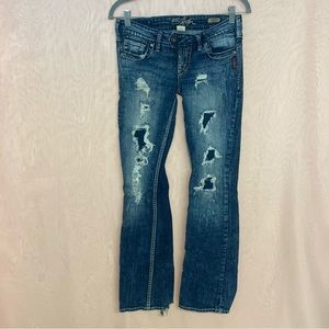 Silver Jeans low rise Tuesday bootcut distressed denim